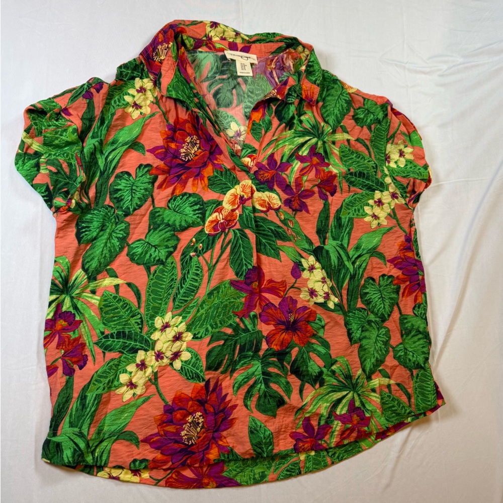 Panama Jack Tropical Floral Hawaiian Resort Shirt Size Medium